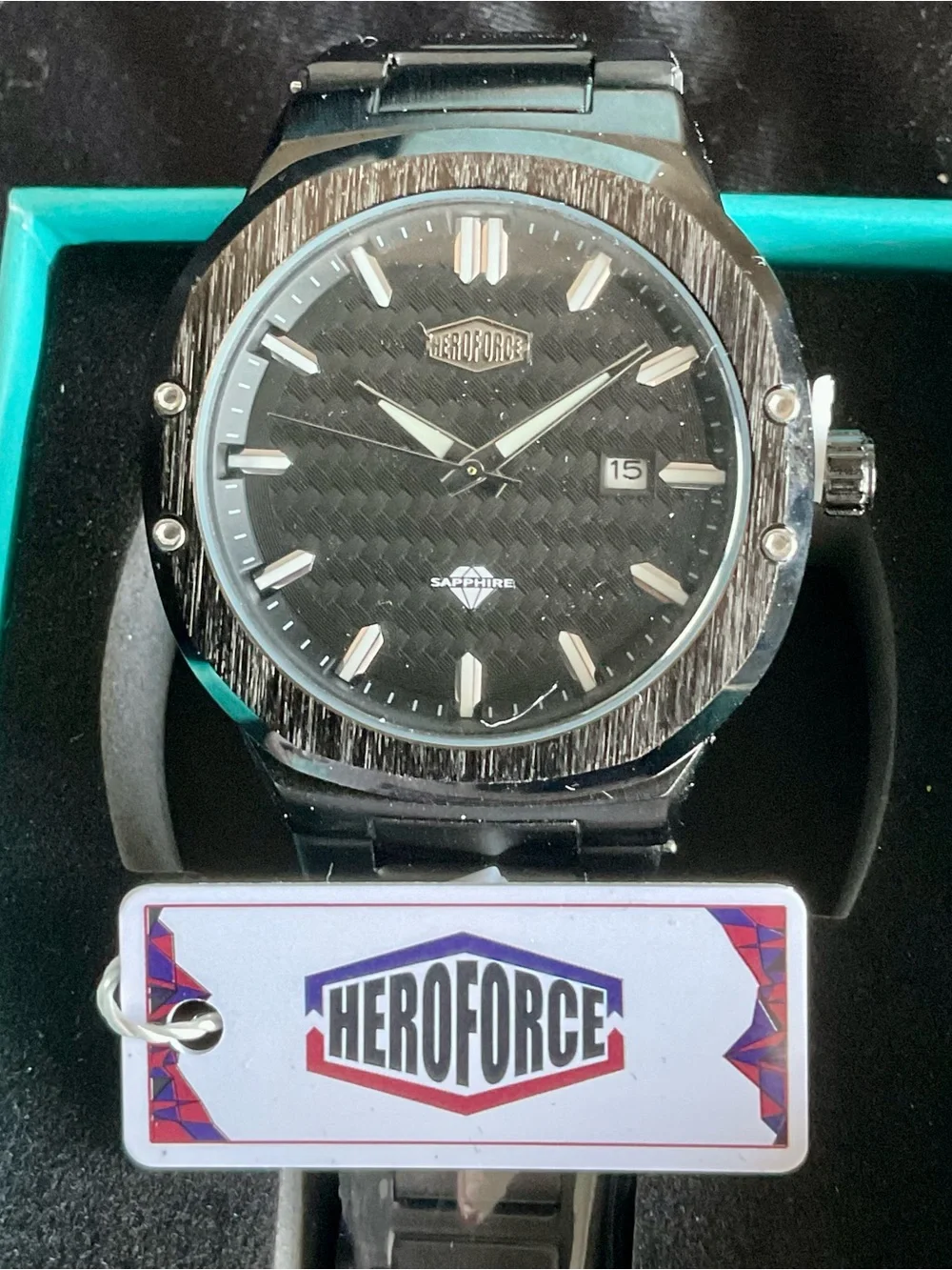 NIB Impressive Heroforce Quartz Watch Gorgeous Woven Pattern Dial +Date